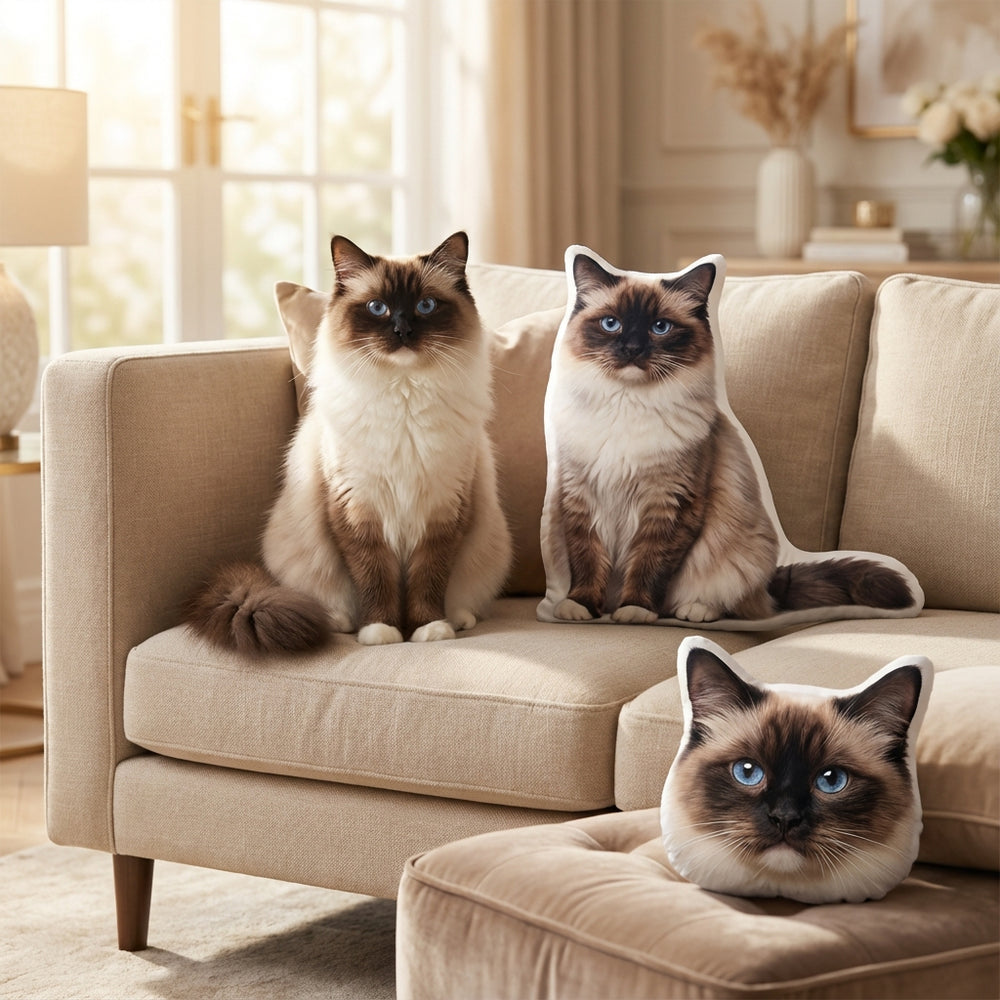 Custom Cat Pillow Made From Your Photo Personalized Cat Shaped Cushion