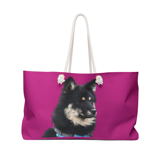 Tote Bag — Black Finnish Lapphund Portrait on Fuchsia Background