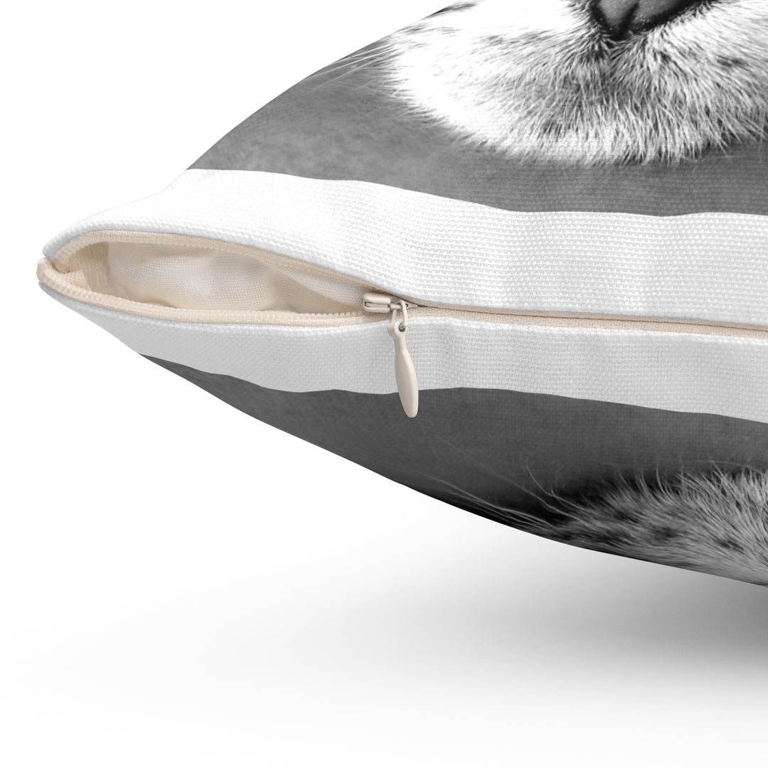 Custom Black & White Pet Pillow — Monochrome Pet Portrait Square Pillow