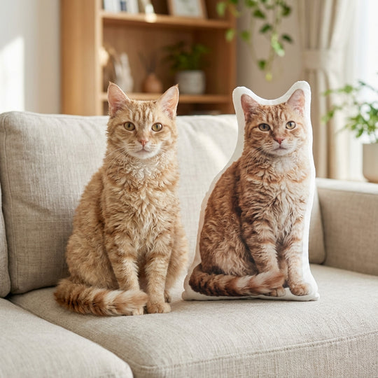 Personalized Cat Photo Pillow Soft Plush Cat Shaped Cushion