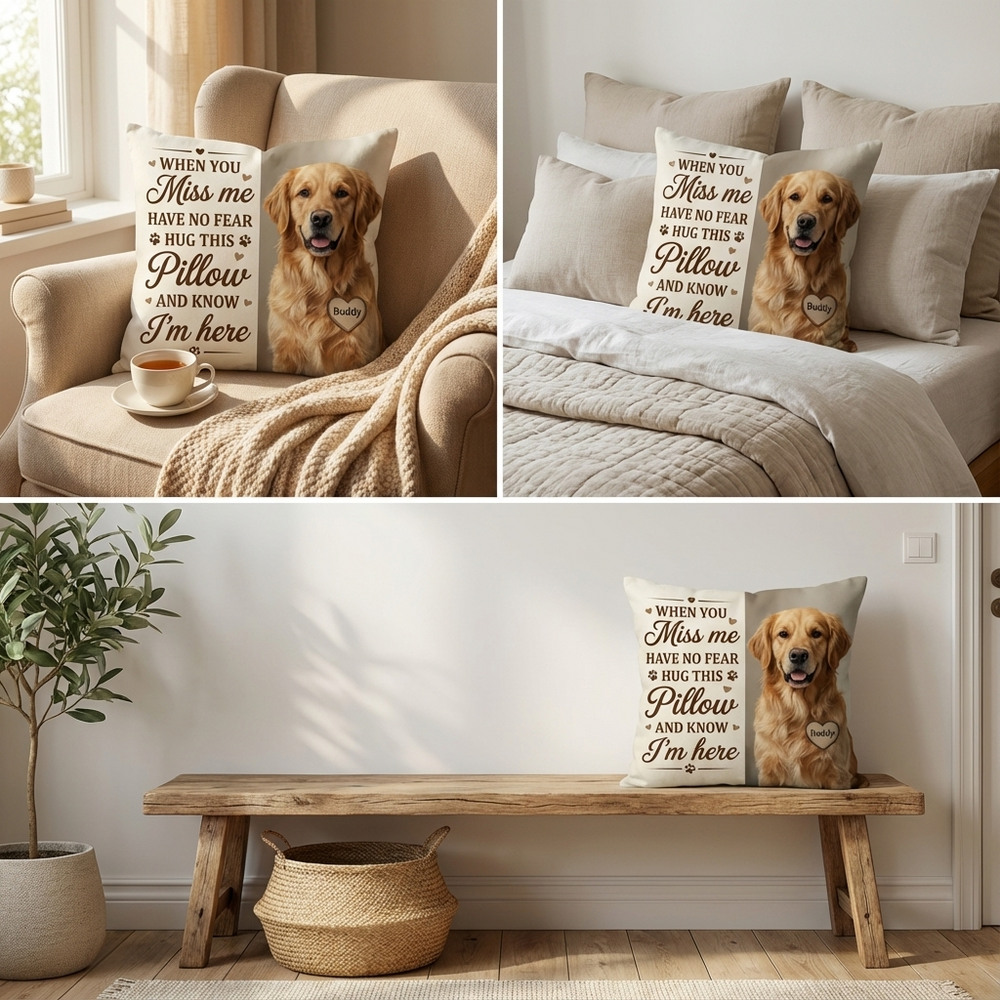 Personalized Dog Hug Pillow “When You Miss Me” Comfort Pillow