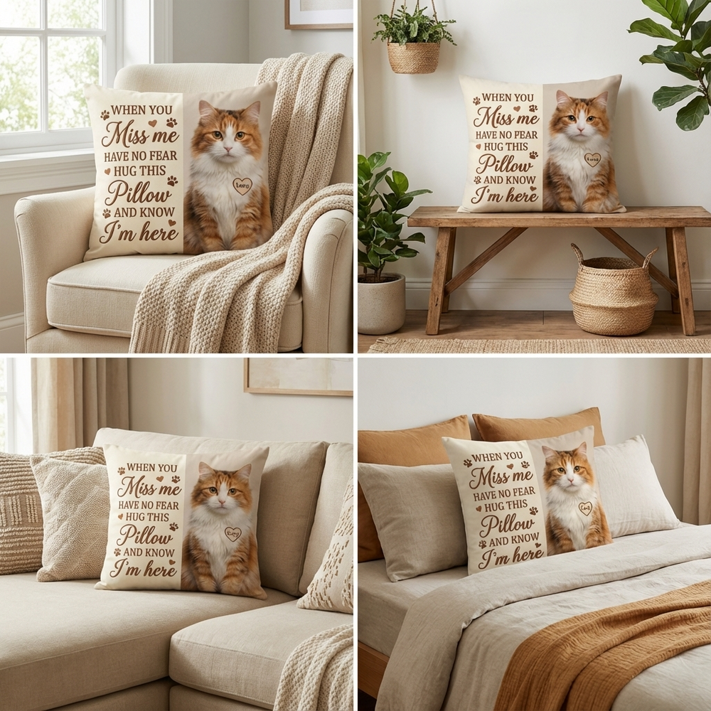 Personalized Cat Hug Pillow “When You Miss Me” Comfort Pillow